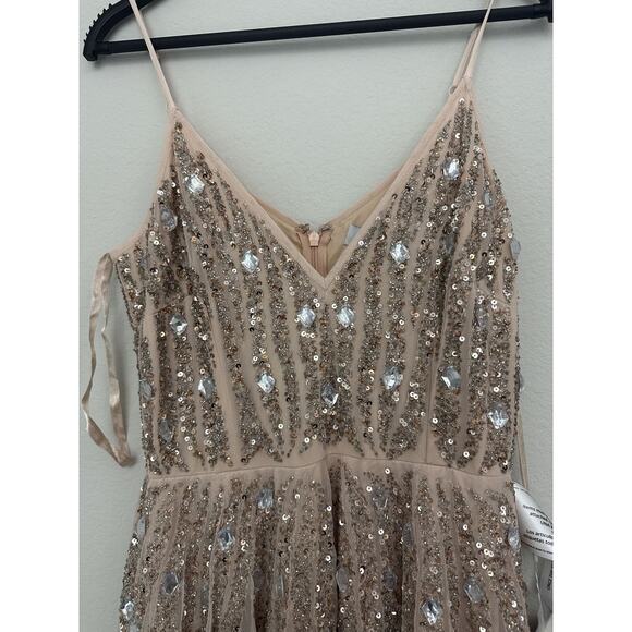 New Mac Duggal Pink Sequined Spaghetti V-Neck Tulle Dress 93566 Size 8 - Picture 3 of 15